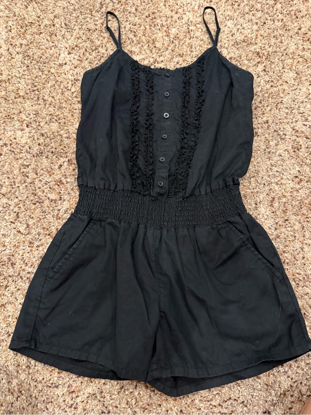 Women's Black Smocked-Waist One-Piece Romper
